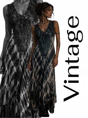 Vintage 90s Grunge Fairy Tie-Dye Dress Teal Blue Asymmetrical Boho Witchy